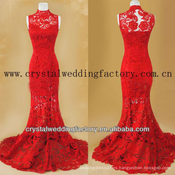 Vestido rojo del baile de fin de curso del cordón de la sirena real alta del collar CWFg